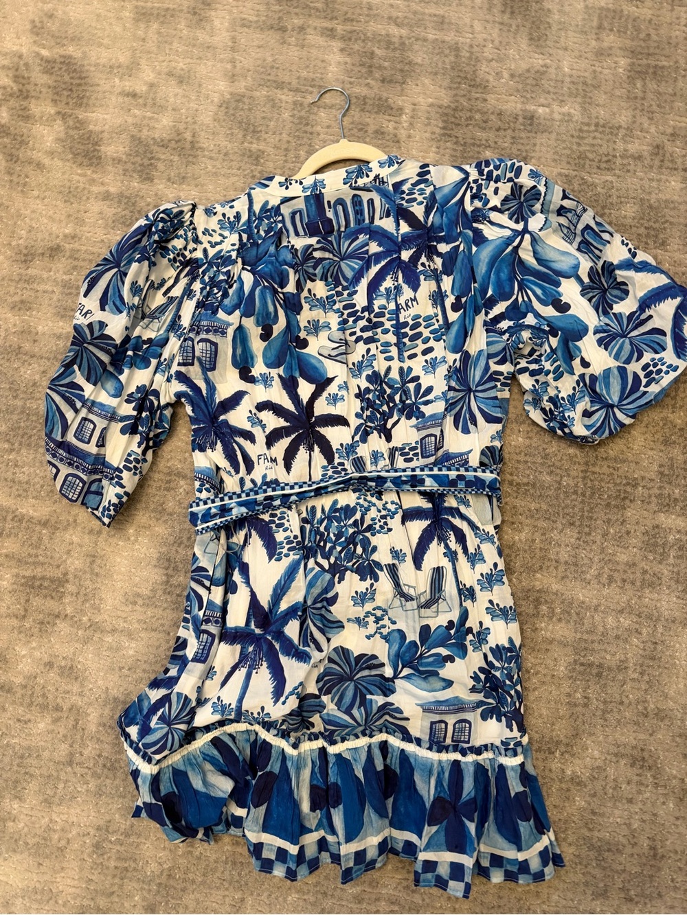 FARM Rio Blue and White Printed Mini Dress with Belt - Picture 4 of 4